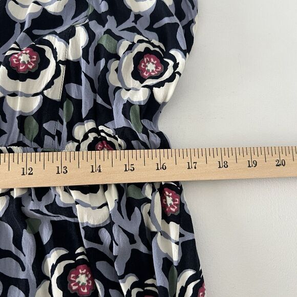 Ann Taylor Loft Floral Dress Womens Large Blue Rayon Ruffle Sleeveless Tie Waist - Picture 8 of 9